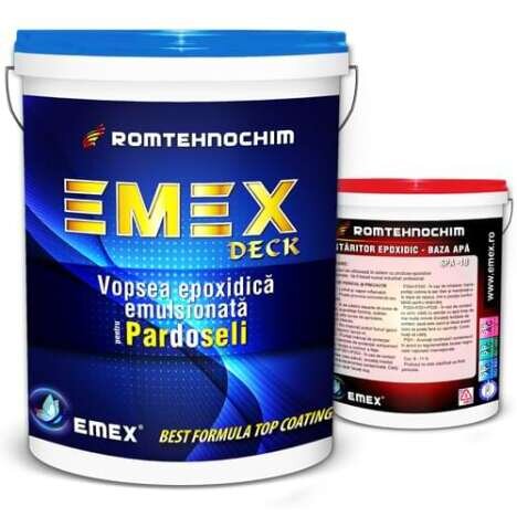 Pachet Vopsea Epoxidica Emulsionata Pardoseli ?Emex Deck? - Alb - Bid. 4 Kg + Intaritor - Bid. 4